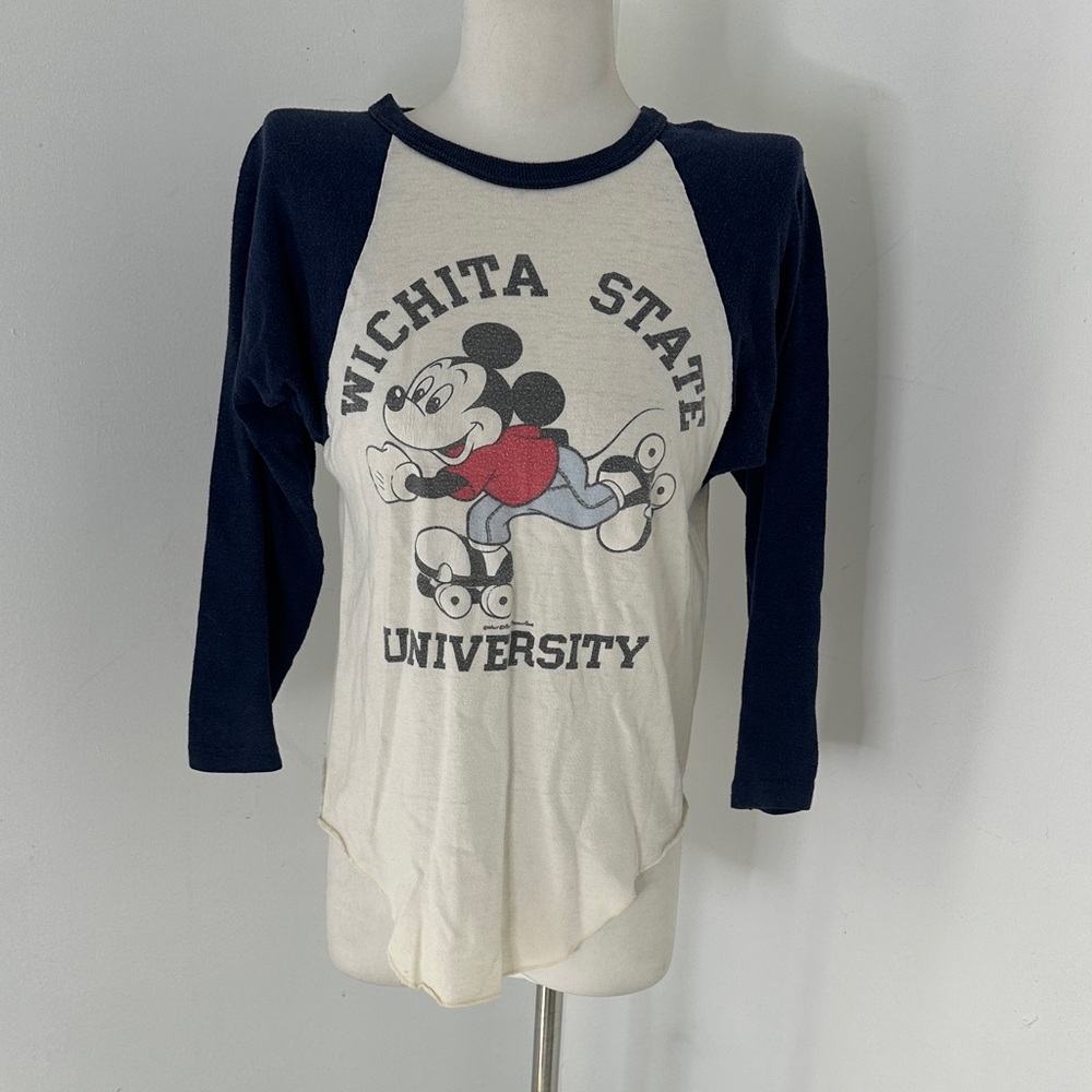 Vintage 70s Mickey Disney Wichita State University WSU Raglan Tee